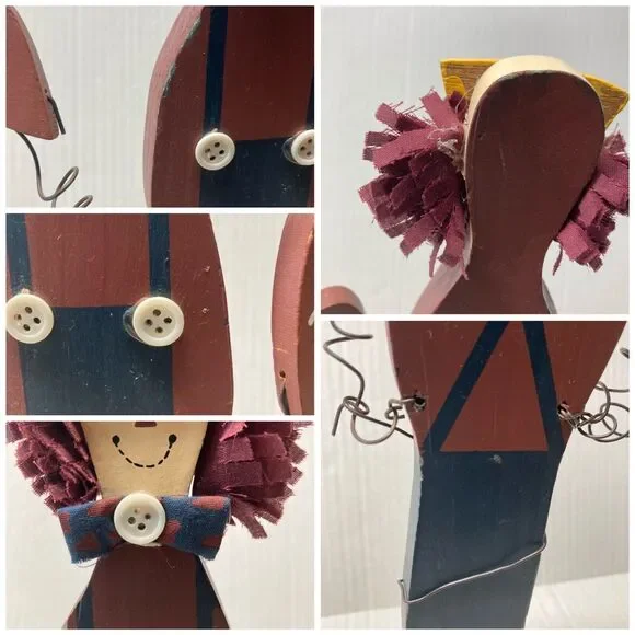 Raggedy Ann and Andy wooden doll figure primitive Country Valentine's Day decor
